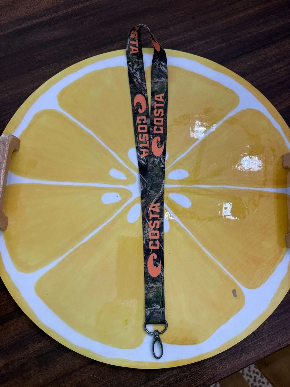 Costa Camo Lanyard with Orange Logo Text